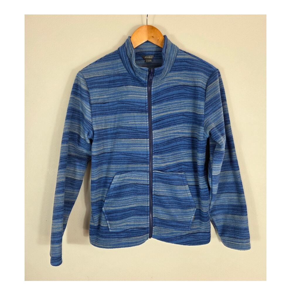 Eddie Bauer Kids Blue Striped Cozy Fleece Full Zip Jacket Kids Large 14/16
